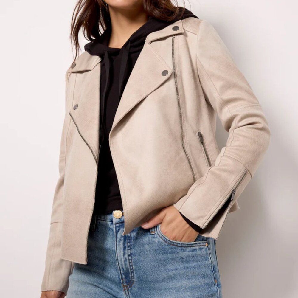 NWOT Evereve Taupe Moto Jacket Size Small - Picture 1 of 4